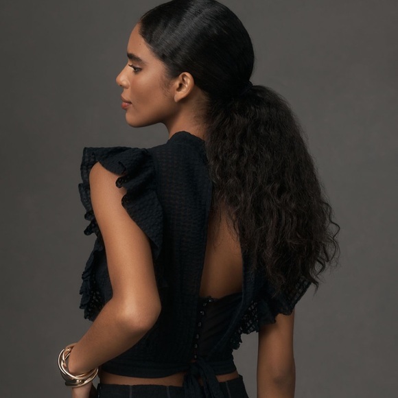 Maeve Crop Ruffle Mesh Top - Picture 2 of 3